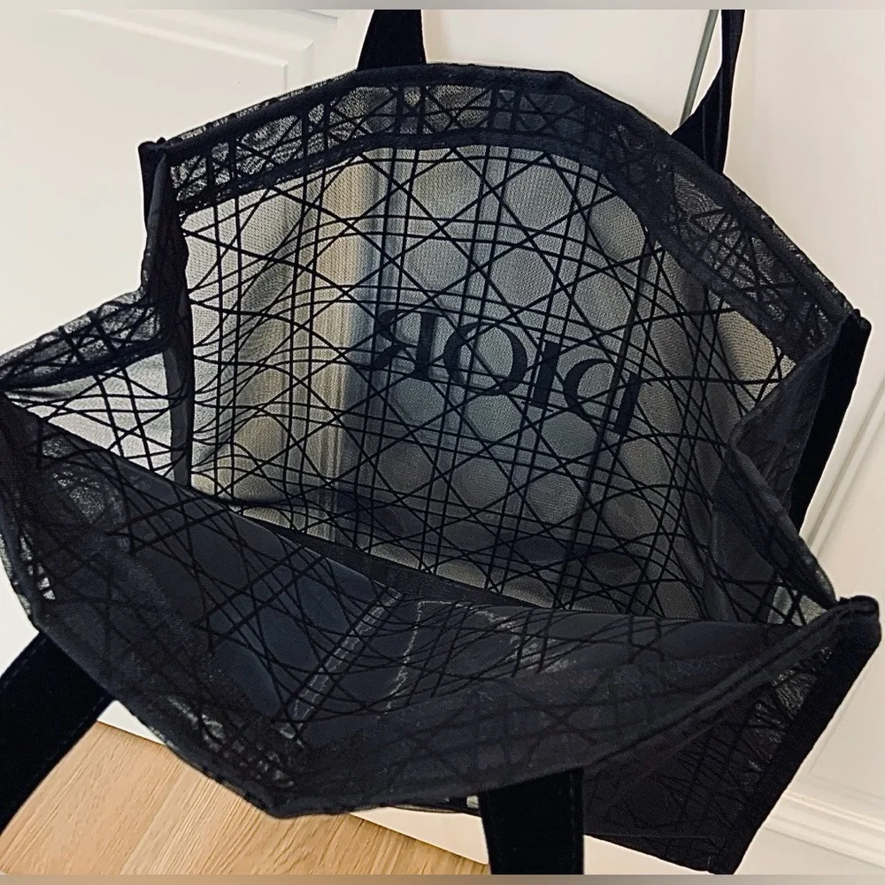 Christian Dior Beauty Parfums Makeup Black Velvet Mesh Large Tote Bag